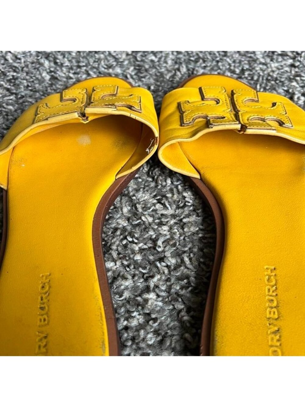 Tory Burch Ines Double T Sport Slide Yellow Size 9M Summer Beach Preppy Luxury - Picture 7 of 7